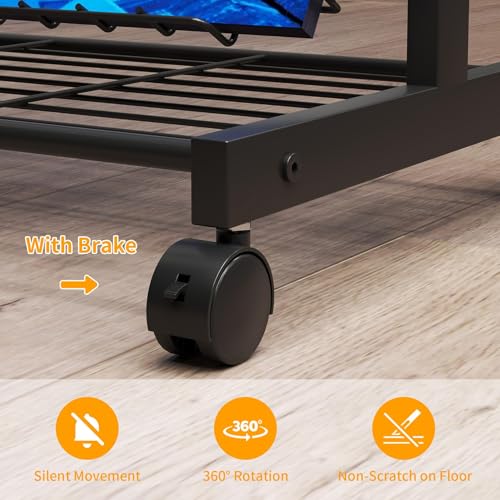 lesolar 4-Tier Floor-Standing Magazine Rack with Poster Board Stand | Metal Magazine Rack with Wheels, Newspaper Holder, Brochure Display Stand, Poster Sign Holder for Exhibitions Store Business