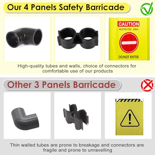 4 Panels Safety Barricade,7.8 FT Foldable Security Sign Barrier | Heavy Duty PVC Frame Barricade,DO NOT Enter" Gate High Visibility Caution Symbol Crowd Control - size: 4 Panels-7.8FT