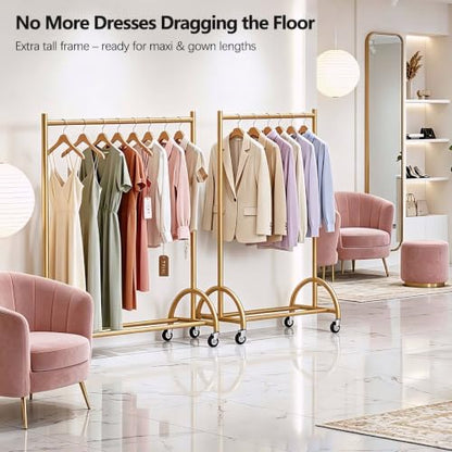 MISSLO Heavy Duty Clothing Rack with Wheels Rolling Clothes Racks for Hanging Clothes, Coats, Garment, Dress, Gold, 30" W - color: Gold, size: 30"W x 14.8"D x 66"H (Small)