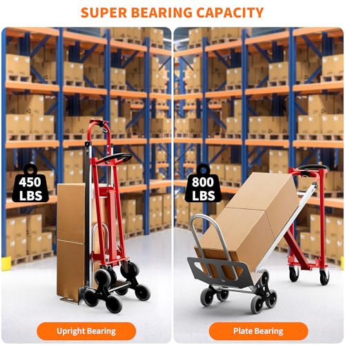 Heavy Duty Aluminum Hand Truck, 3-in-1 Convertible Folding Dolly Cart, Stair Climbing Hand Truck with Wheels, Industrial Platform Trolley for Warehouse, Home, Office & Transport Moving - color: Red+silver