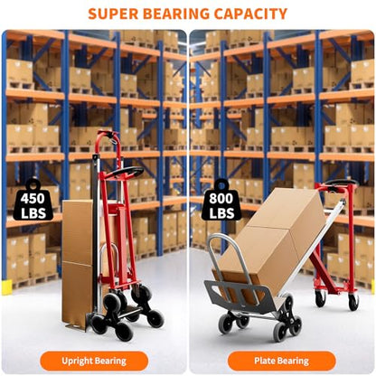 Heavy Duty Aluminum Hand Truck, 3-in-1 Convertible Folding Dolly Cart, Stair Climbing Hand Truck with Wheels, Industrial Platform Trolley for Warehouse, Home, Office & Transport Moving - color: Red+silver