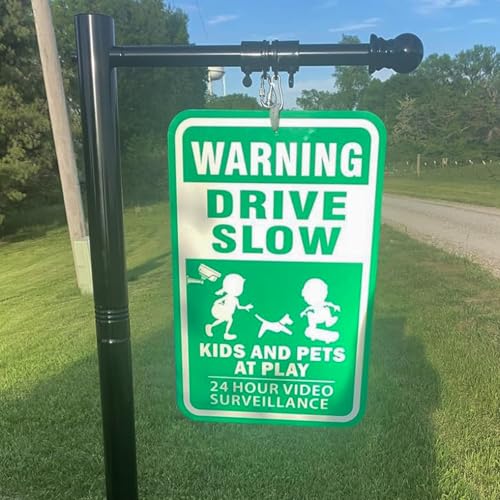 Heavy Duty Real Estate Sign Post Holder- 7 FT Adjustable Metal Yard Sign Stand with Adjustable 32" Arm &Spiral Ground Stakes, Rust-Proof Coating, Universal Sign Holder for Traffic, Construction, Events, Weatherproof & Long-Lasting - color: Black