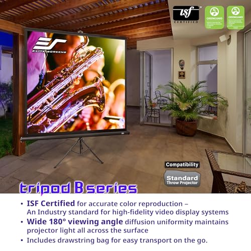 Elite Screens Tripod B, 71-INCH 1:1, Lightweight Pull Up Foldable Stand, Manual, Movie Home Theater Projector Screen, 4K / 8K Ultra HDR 3D Ready, 2-YEAR WARRANTY, T71SB-Z - color: Black, size: 71-inch/ 1:1, style: Tripod B