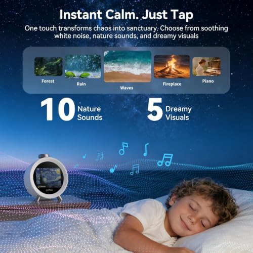 MOMILLA Alarm Clock for Heavy Sleepers Adults, Colorful Screen Temperature, Loud 7-Day Programmable 4 Alarms, Kids Alarm Clocks for Bedrooms Boys Girls, Easy to Set, Digital White Noise, Hourly Chime - style: Silver Button