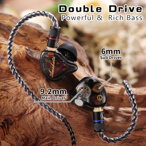 DEMAKE in Ear Monitor with Detachable Silver-Plated 3.5mm Cable - color: Black Splicing, size: No Mic