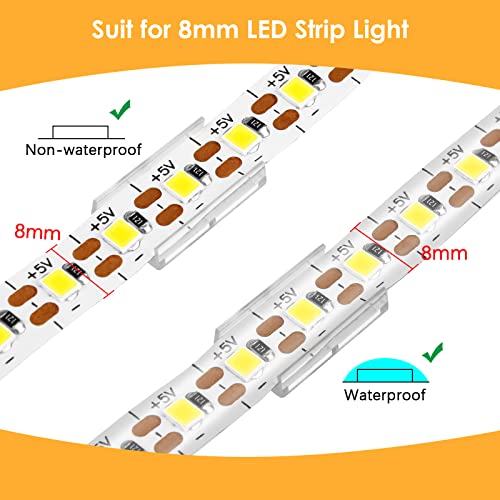 VIPMOON 100pcs Clear 8mm LED Strip Light Mounting Clips 8mm Width Holders and 100pcs Compatible Stainless Steel Phillips Screws Mounting Brackets for Waterproof or Non-Waterproof 3528 5050 5630 - size: 8mm