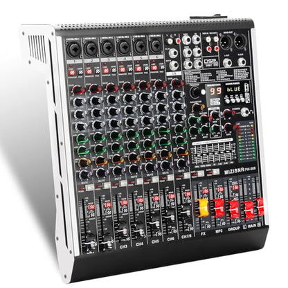 8 Channel Audio Mixer Professional Sound Mixing Board with 99 DSP Effects, 7-band EQ Digital DJ Mixer Console w/USB Bluetooth MP3 for Recording, Independent 48V Power & Mute Button - size: 8 Channel - 13.8inch