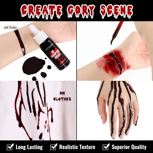 UCANBE Halloween Dripping Fake Blood Realistic Blood Drops Body Paint Washable Fake Blood Makeup Kit For Zombie Vampire Clown Monster Clothes Costume Cosplay SFX Special Effects Makeup 30ML(Old) - color: Old