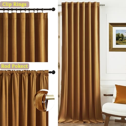 Timeper Gold Brown Velvet Curtains W62 x L84 inches 2 Panels, Light Blocking Curtains for Bedroom Living Room Thermal Insulated Luxury Super Soft Window Drapes,Back Tab & Rod Pocket - color: Gold Brown, size: 62"W x 84"L (Pack of 2)