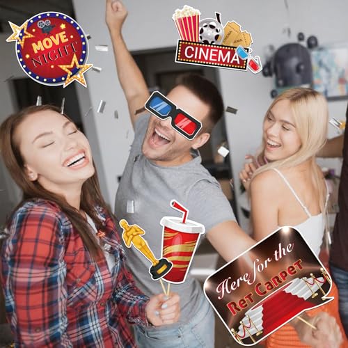 25pcs Hollywood Movie Night Photo Booth Props Oscar Themed Party Movie Star Photo Accessories Red Carpet Decoration