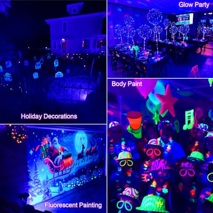 2 Pack 100W LED Black Light, Black Light Flood Light with US Plug & Switch | IP66 Waterproof BlackLight for Glow Party, Glow in The Dark, Halloween, Body Paint, Fluorescent Poster - size: L-120LED