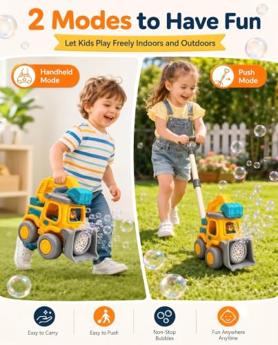 Excavator Automatic Bubble Machine for Kid Toy 3 4 5 6 7 8 Year Old Little Boy Girl Gift Lawn Mower Maker Blower Summer Outdoor Push Toys Easter Christmas Birthday Present