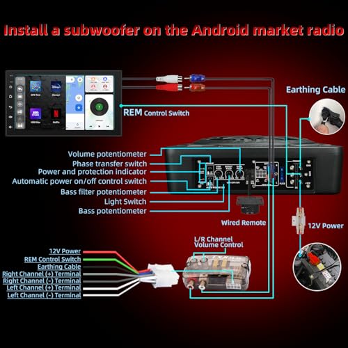 1600W 10" Slim Under Seat Subwoofers with Built-in Amp | LED Ambient Light, Deep Bass, Individual Controls (LPF/Gain/Bass Boost), High Output Distortion-Free Audio, Suitable for All Vehicle Models - color: Red BF