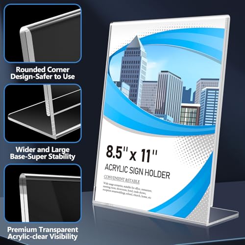 Eocnrhe Acrylic Sign Holder 8.5 x 11 10 Pack, Double-Sided Clear Sign Holder Plastic Stands for Display, Table Sign Stands, L Shape Flyer Holder