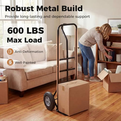 Goplus Metal Hand Truck, Heavy Duty Dolly with 600 LBS Capacity | Moving Dolly Cart with 2 Rubber Wheels, P-Handle, Folding Base Plate, for Office, Home, Warehouse Use - color: Black