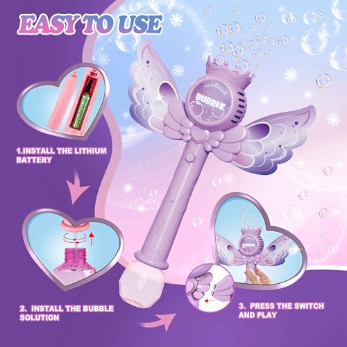 3-Pack Automatic Bubble Wands for Girls,Princess Bubble Machine with Rechargable Battery for Kids Summer Indoor Outdoor Toys Easter Birthday Wedding Party Gift