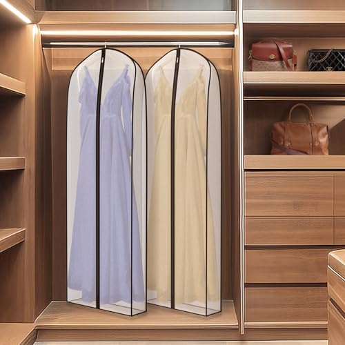Zilink Dress Bags for Gowns Long Wedding Dress Storage Bags 72 in, 2 Pack - size: 72"-2pcs-Clear-7" Gussted