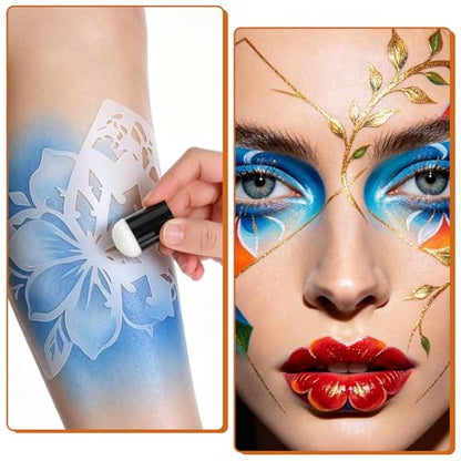 17 PCS Face Paint Brushes and Sponges Set, Professional Face Painting Brushes with Paint Mixing Palette for Acrylic Painting, Watercolor, Oil, Gouache for Cosplay Party