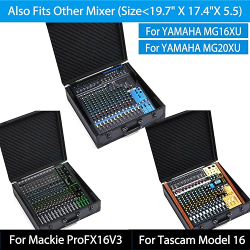 Mixer Case for Yamaha MG16XU/ MG20XU | Protective Hard Shell Carrying Storage Gig Bag Case for Mackie ProFX16V3 / Tascam Model 16 with EVA Foam | Fits Mixer Size up to 19.7’’ X 17.4" X 5.2"