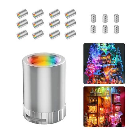 12 Pack RGB Mini LED Lights for Crafts Dollhouse, Battery Powered | RGB Color Changing, 0.59in Wireless Small LED Light, Mini Lights for Shadow Box, Display, Party, Spotlight Effect, Uplight - color: RGB (Red, Green, Blue)