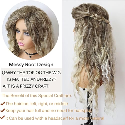 GNIMEGIL 26 Inch Ombre Ash Blonde Curly Wig 80s Long Wavy Wigs For Women Fluffy Synthetic Fiber Carnival Party Halloween Costume Big Volume Hair Brown Shades Blonde Realistic Hairstyle - color: Ash Blonde