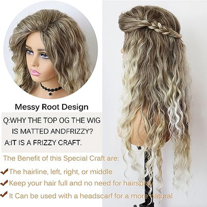 GNIMEGIL 26 Inch Ombre Ash Blonde Curly Wig 80s Long Wavy Wigs For Women Fluffy Synthetic Fiber Carnival Party Halloween Costume Big Volume Hair Brown Shades Blonde Realistic Hairstyle - color: Ash Blonde