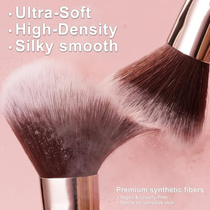 Pink Makeup Brushes Set 14 Pcs Professional, Synthetic Foundation Concealer Powder Blush Eyeshadow Brushes with 2 Powder Puffs & Dual-ended Mask Applicator, Gifts for Women Teen Girls - color: Pink