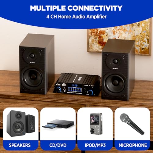 1200W Amplifier Home Audio 4 Channel, Bluetooth 5.0 RMS 45Wx4