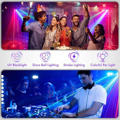 DJ Light with Stand,7IN1 DJ Disco Party Light with Stand&Carry Bag RGB Par Lights,Rotating Ball,Strobe,UV Lighting by DMX Sound Activated Remote Control for Parties Gig Bar Stage