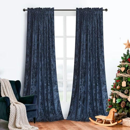 Luxury Crushed Dusty Blue Velvet Curtains 2 Panels Set - 84 inches Long Room Darkening Luxury Distressed Velvet Rod Pocket Window Drapes for Living Room Bedroom 52" W x 84" L - color: Dusty Blue, size: 52"W x 84"L (Pack of 2)