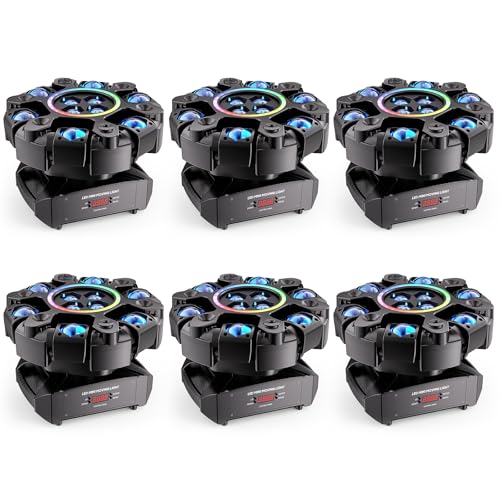 Moving Head DJ Stage Light 6-Arm RGBW with 4 Honeycomb Beams, 90° Swing 540° Rotate, White/Warm Strobe, Red/Green Starry Sky, Auto/DMX512 Control for Party Club Wedding 6PACK - size: 6 PACK