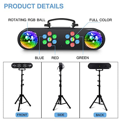 Telbum DJ Lights with Stand, Rotating Disco Ball PartyBar Light Set, LED DJ Lights Remote & Sound Activated, Mobile Stage Lighting Package, for Parties Gig Bar Move Band Wedding Halloween Christmas