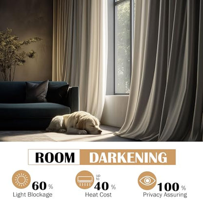 Beauoop Cream Velvet Curtains for Bedroom Living Room 52x84 2 Panels - color: Cream, size: 52"W x 84"L (Pack of 2)