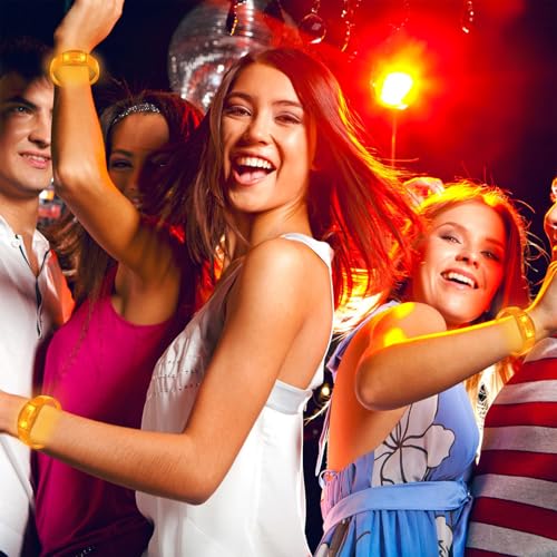 24 Pcs LED Glow Bracelets Sound Activated Led Flashing Bracelet Music Control Light Up Bracelets,Glow in The Dark Party Supplies For Birthday Carnival Concerts Night Events Christmas Gift (orange) - color: Orange