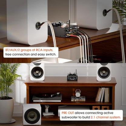 Douk Audio Bluetooth Tube Amp: 300W x2 TPA3255 2 Channel Stereo Power Amplifier – Dual VU Meters & Super Bass – for Home Theater & Hi-Fi Systems (T6 PRO)