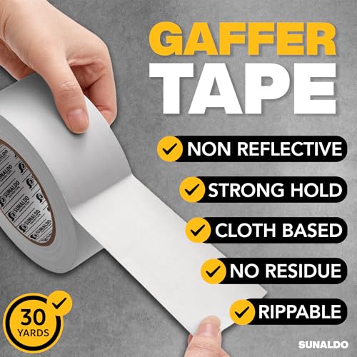 Gaffers Tape (2" x30 Yards) Heavy Duty, Easy Rip, No Residue | Grey - color: Grey, size: 2" x 30 Yards