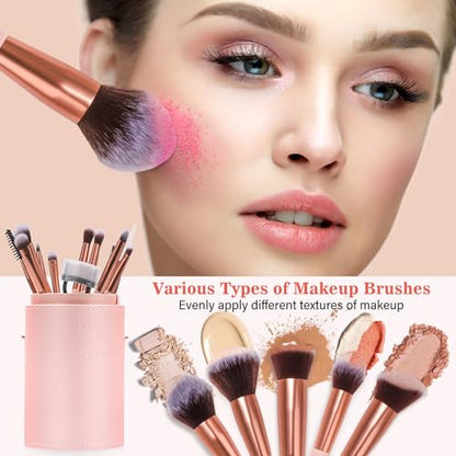 Makeup Brush Set, 17PCs Makeup Brushes with Foundation Eyebrow Blending Concealer Blush Eyeshadow Contour Lash Powder Brush, Make Up Brushes Kit with Organizer Travel Case (Medium, Pink) - color: Pink