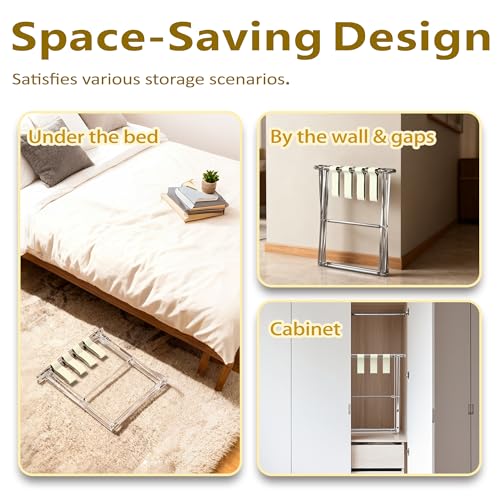 Acrylic Luggage Rack for Guest Room,Folding Luggage Rack with Leather Straps,Holds up to 120 lbs Suitcase Stand for Bedroom, Living Room and Hotel (Beige Leather)