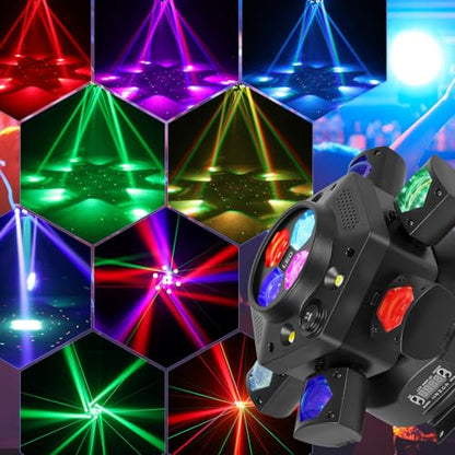 Moving Head DJ Lights-150W LED Stage Light 6 Arms Beam 4-in-1 RGBW | Red Green Starlight and White Amber Flashing Lights,Bee Eye Effect,DMX Controlled&Remote For DJ Parties/Disco/Dlubs/Weddings