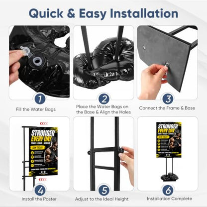 2 Pack Poster Stands for Display, Double Sided Sign Holder with Water Bags | 83 in max height; fits boards 11.8-75 in adjustable high, max 40 in wide and max 0.31 in thick; 4 fillable water bags