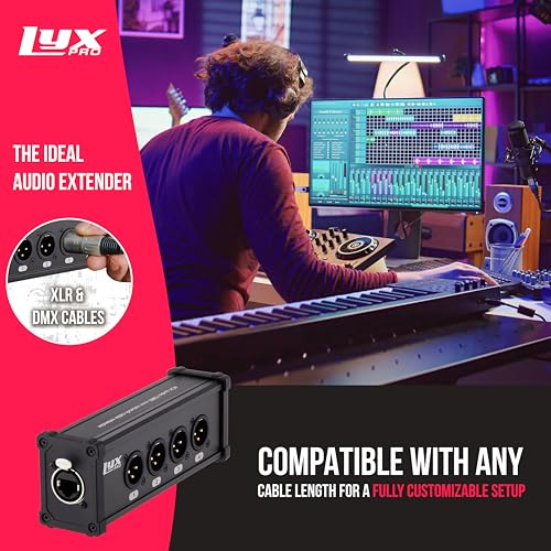 LyxPro 4-Channel Male XLR to RJ45 Ethercon Breakout Box, Ground Lift | 4 male 3-pin XLR channels over one Cat6 cable up to 330 ft; supports analog audio, AES & DMX with built-in ground lift. - size: Male - No Cables