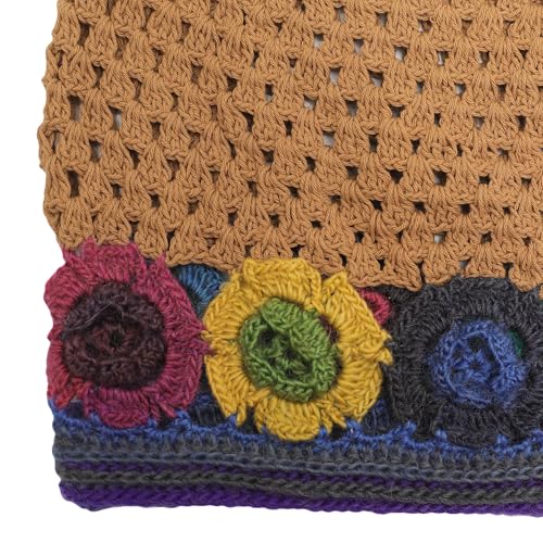 ZLYC Women Cotton Crochet Slouchy Beanie Hat Handmade Knit Summer Skull Cap | Lightweight breathable,boho casual chic look,travel photos festival party,café commute daily wear,beach concert gathering - color: Colorful Flower Shiny Brown