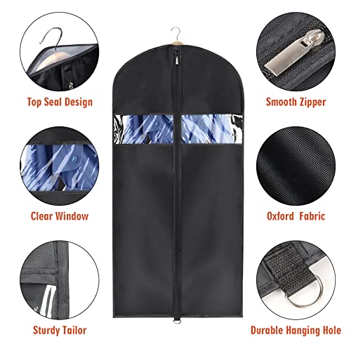 Univivi Garment Bags Suit Bag for Storage and Travel, 40/50 Inch, Set of 6 | Travel Bag with Zipper and Visible Transparent Window, Oxford Fabrics, Foldable Washable Suit Cover for Jacket, Suits, Coats - size: 24"X40/50"-6pcs - Oxford