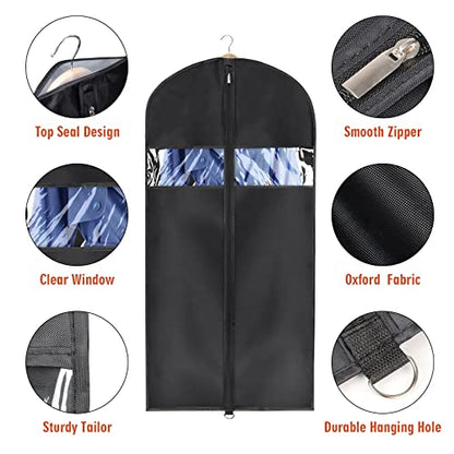 Univivi Garment Bag Suit Bag for Storage and Travel, 50 Inch, Set of 5 | Travel Bag with Zipper and Visible Transparent Window, Oxford Fabrics, Foldable Washable Suit Cover for Jacket, Suits, Coats - size: 24"X50"-5pcs - Oxford