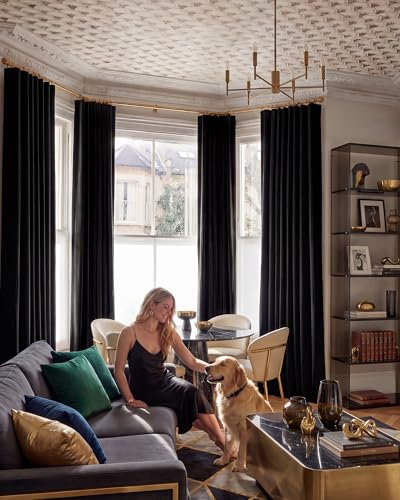 NICETOWN Velvet Black Out Curtains 90 inch Length 2 Panels, W52 x L90 | Rod Pocket & Back Tab Blackout Window Treatments Thermal Drapes Sound Reducing for Bedroom/Living Room - color: Black, size: 52"W x 90"L (Pack of 2)