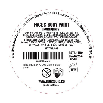 Blue Squid PRO Face Paint - Professional Water Based Single Cake Facepaint & Body Paints - SFX Makeup, Kids Adults Face Painting for Costume, Halloween, Cosplay - Classic Black 90g / 3oz - color: Classic Black 90g