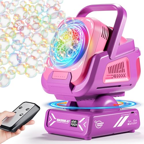 Upgraded Bubble Machine Outdoor Toys for Kids & Wedding Party | Auto Rotation,Type-C Rechargeable,Remote Control,RGB Lights - color: Purple