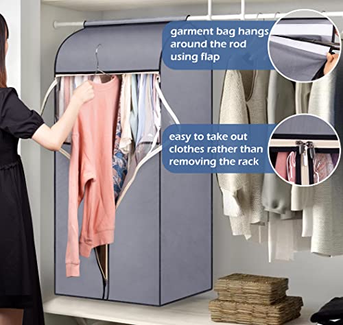 SLEEPING LAMB 54'' Hanging Garment Bags for Closet Storage Sealed Completely Jackets Coats Suits Clothes Rack Cover for Wardrobe with Clear PVC Window, 2 Packs, Grey(Hanging Rod Not Included) - size: 54 inches