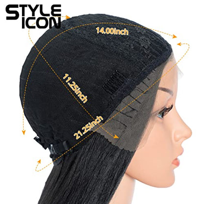 Style Icon 36" Lace Front Wigs Super Long Yaki Straight Wig With Baby Hair 130% Density Synthetic Wig (36 Inches, 1B)
