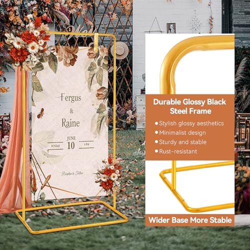 Wedding Welcome Sign Easel Stand Holder 68 x31x 20 With Leather Straps,Gold | Welcome to Our Wedding Sign Holder, Metal Floor Standing Easels for Signs, Poster - color: Gold